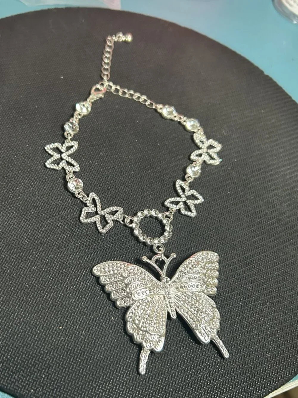 Silver Rhinestone Butterfly Statement Anklet / Ankle Bracelet